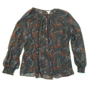 Ava & Viv sheer black floral blouse Womens 1X cottage core feminine loose